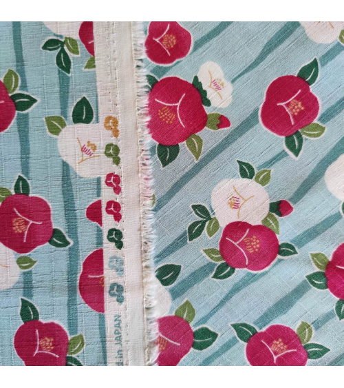 Japanese dobby fabric "Camellias" (Tsubaki) in light blue.