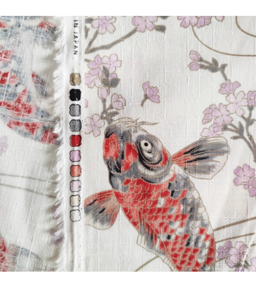 Japanese dobby fabric "Koi to sakura" in white.