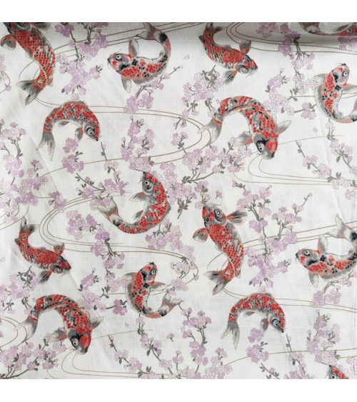 Japanese dobby fabric "Koi to sakura" in white.