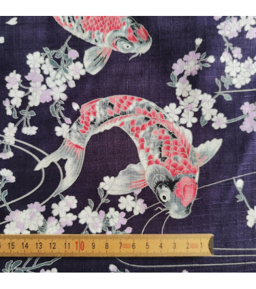 Japanese dobby fabric "Koi to sakura" in violet.