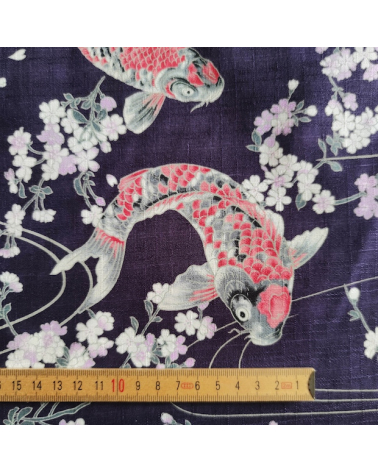 Tela de dobby japonés "Koi to sakura" violeta.