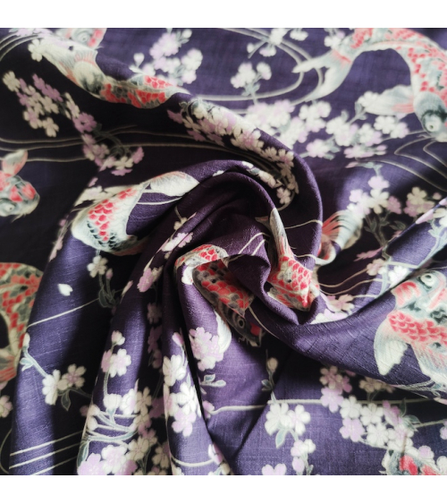 Japanese dobby fabric "Koi to sakura" in violet.