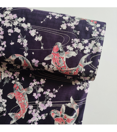 Tela de dobby japonés "Koi to sakura" violeta.