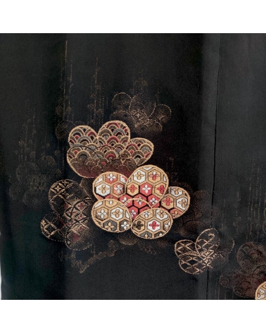 Haori vintage "Ume". Flor de ciruelo sobre negro.