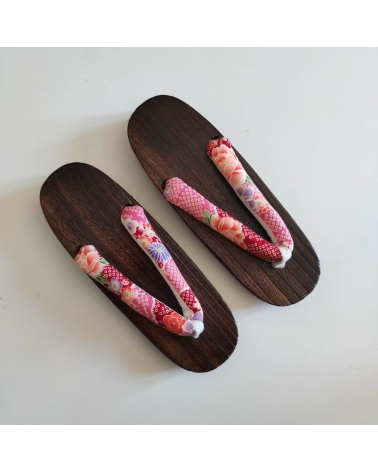 Sandalias japonesas geta "Shibori" en rosa y rojo. 25cm.