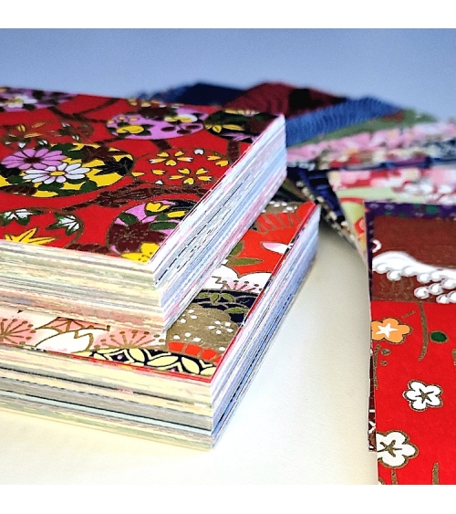 Kit papel chiyogami yuzen multicolor para origami 100 hojas 7,5x7,5cm