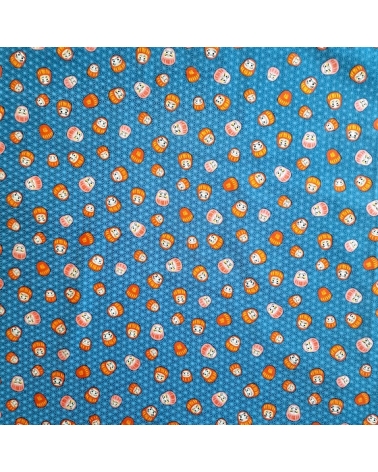 Japanese 100% cotton fabric "Darumas and asanoha" in blue.