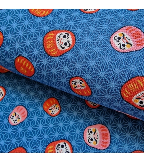 Japanese 100% cotton fabric "Darumas and asanoha" in blue.