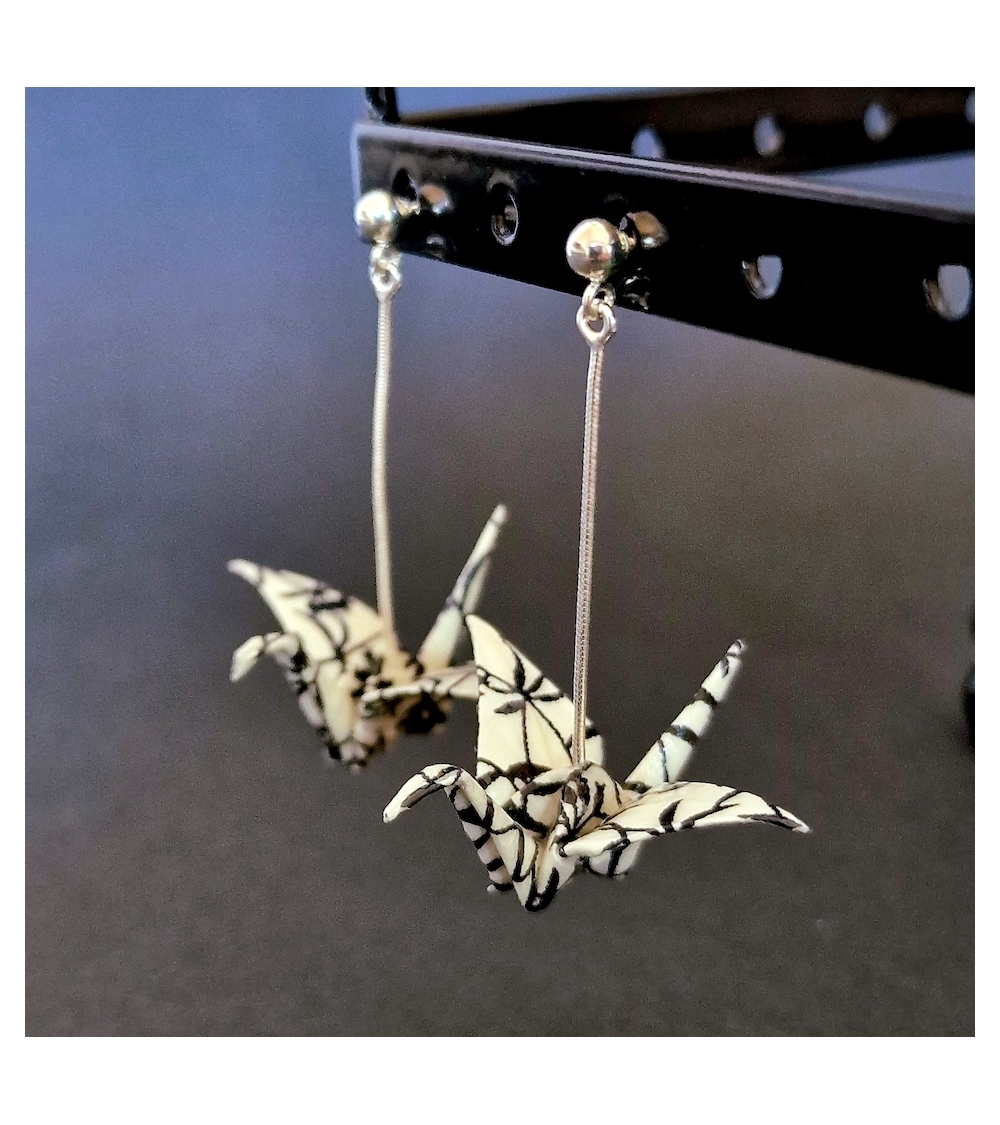 Black and white origami cranes Earrings. 925 silver with ball stud.