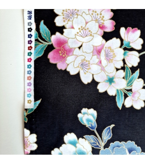 60CM UNIT. Japanese fabric "Heian Hime" with black background.