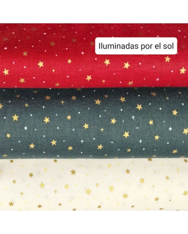 Japanese fabric with golden stars on a cherry red background