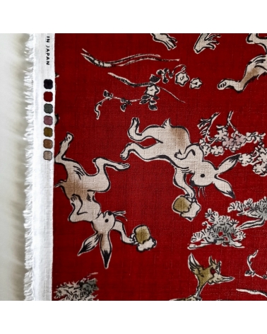 Japanese fabric "Choju-giga" in red, in 100% cotton dobby.