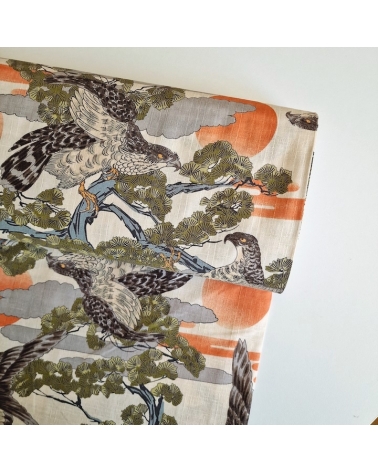 Japanese dobby fabric " Hawks " on ivory.