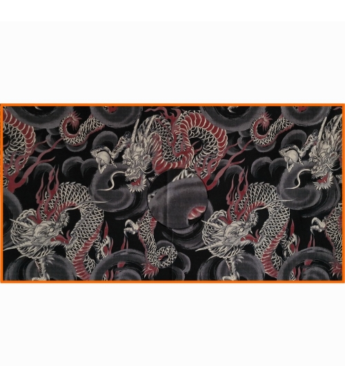 Japanese dobby fabric with large dragons in black.