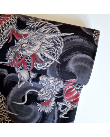 Japanese dobby fabric with large dragons in black.