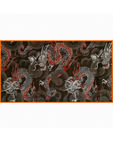 Japanese dobby fabric with large dragons in taupe.