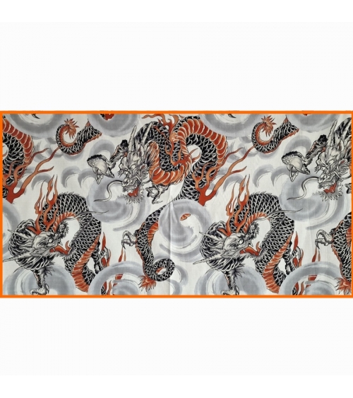 Japanese dobby fabric with large dragons in white.