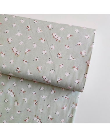 Japanese 'Little birds' cotton fabric in light mint green.