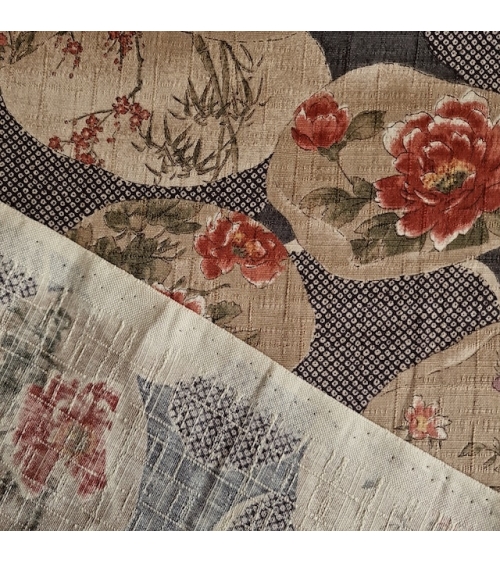 Japanese fabric "Kaiawase" with grey background, in 100% cotton dobby.