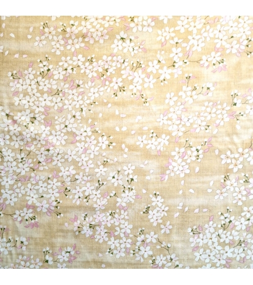 Japanese fabric "Sakuras" with beige background, in cotton dobby.
