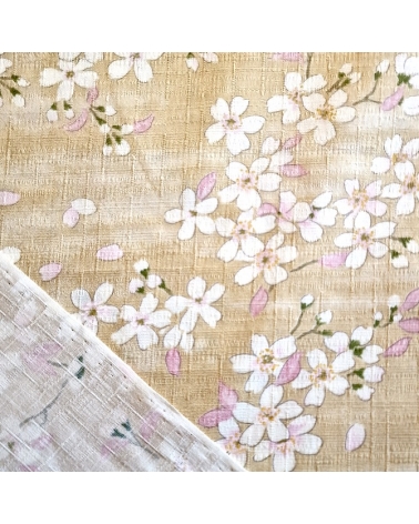 Tela japonesa "Sakuras" con fondo beige, en dobby de algodón