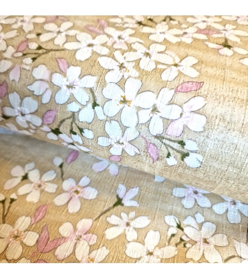 Tela japonesa "Sakuras" con fondo beige, en dobby de algodón