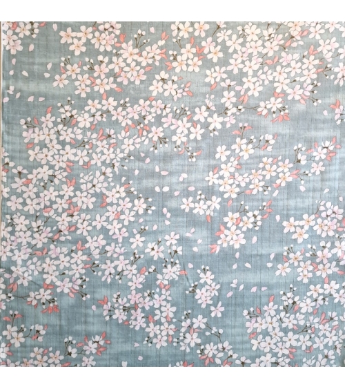 Tela japonesa "Sakuras" con fondo aqua, en dobby de algodón