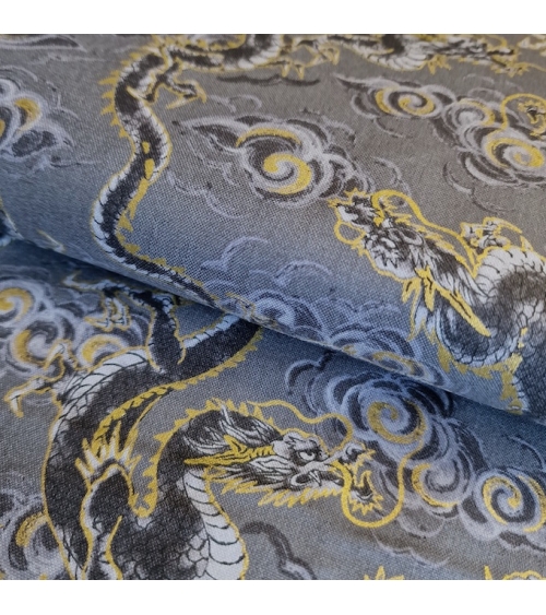 Japanese fabric 'Flying dragons' in grey. 100% cotton.
