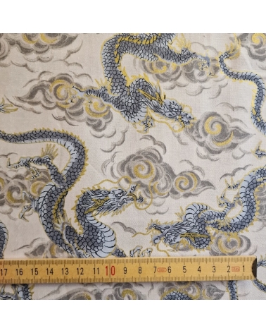 Japanese fabric 'Flying dragons' in ivory. 100% cotton.
