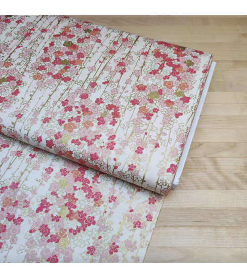 Japanese cotton fabric plum blossoms in ivory