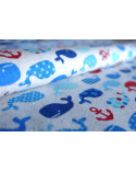 Japanese fabric. Cheerful whales
