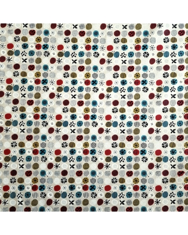 apanese canvas with coloured circles and Nordic motifs on an ivory background