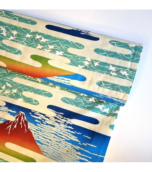 Japanese Ukiyoe fabric: Hokusai's Fujisan and chidori.