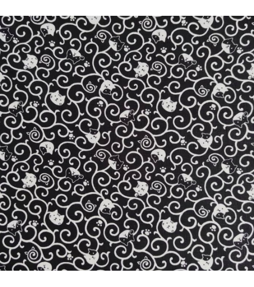 Japanese dobby fabric. Neko Karakusa in black.