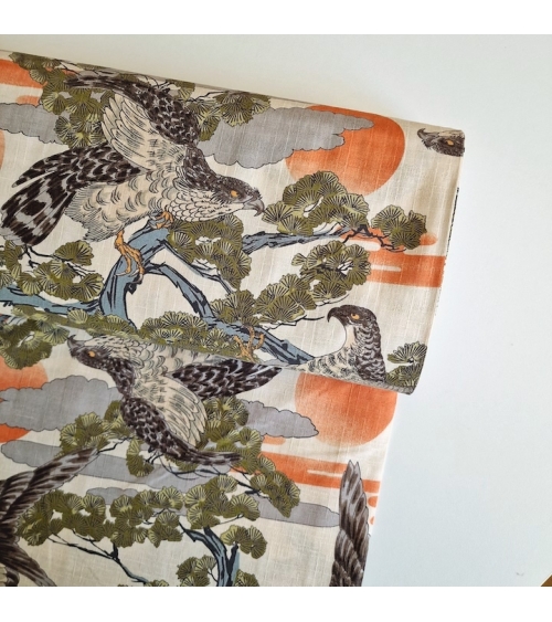 Japanese dobby fabric " Hawks " on ivory.