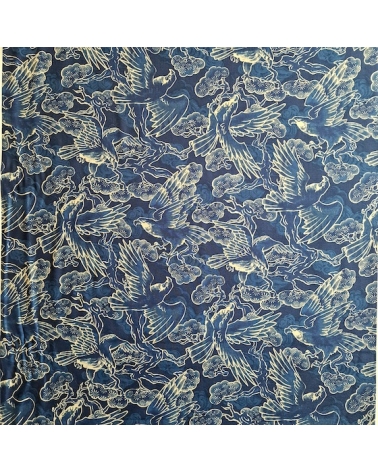 Tela japonesa "Tatoo: Halcones" en azul.