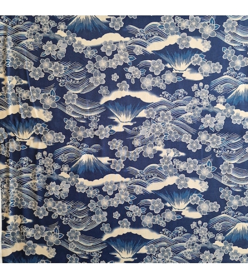 Tela japonesa "Tatoo: Fujisan to sakura" en azul.