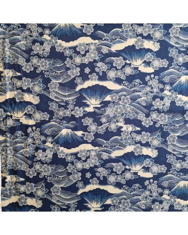 Tela japonesa "Tatoo: Fujisan to sakura" en azul.