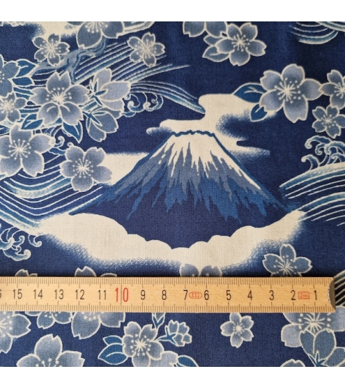 Tela japonesa "Tatoo: Fujisan to sakura" en azul.