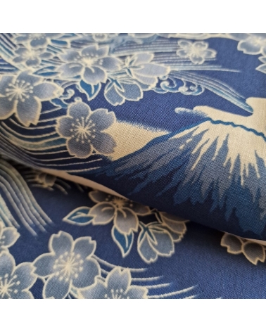 Tela japonesa "Tatoo: Fujisan to sakura" en azul.